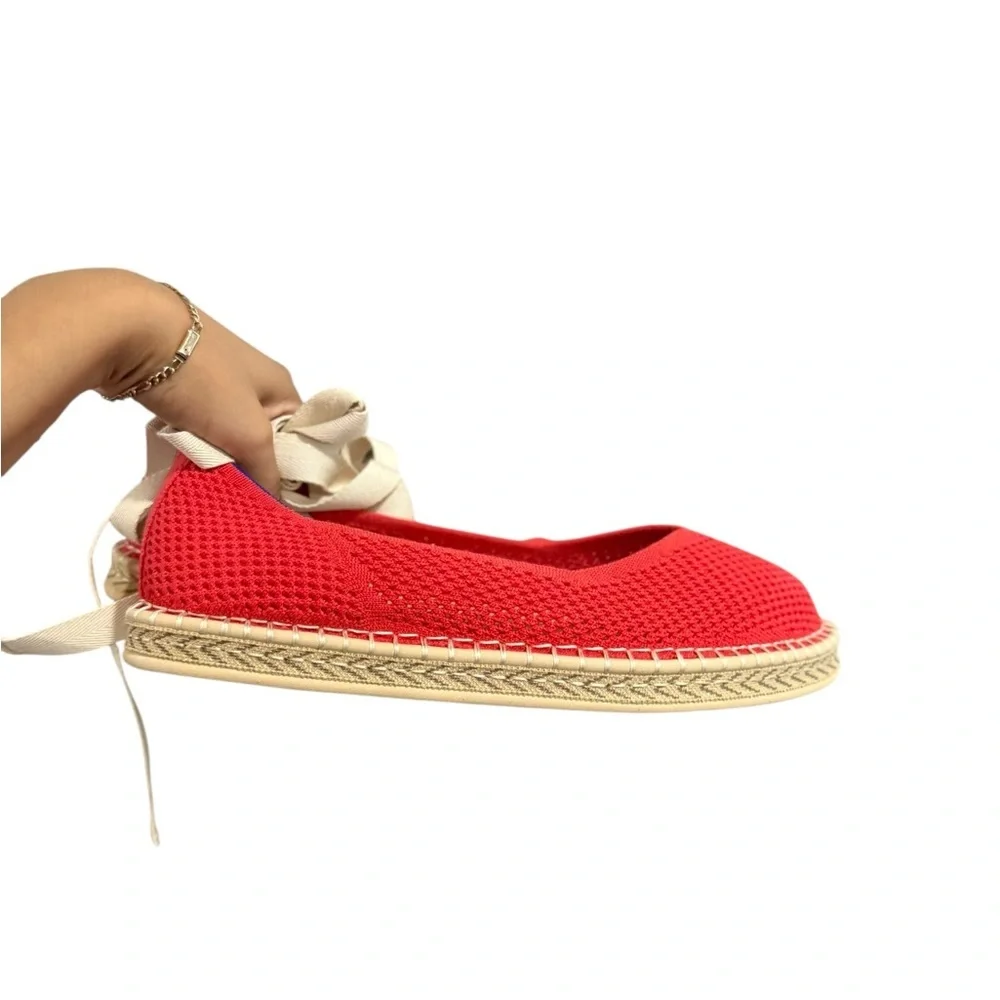 NEW ROTHYS Boardwalk Red Wrap Espadrilles Flats Slip Ons